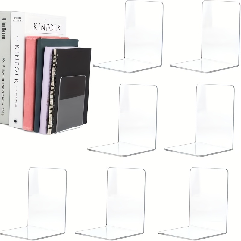 透明アクリル製ブックエンド8個入り。L字型で、家庭、オフィス - Clear Acrylic Book Stand Holder のレビューと価格